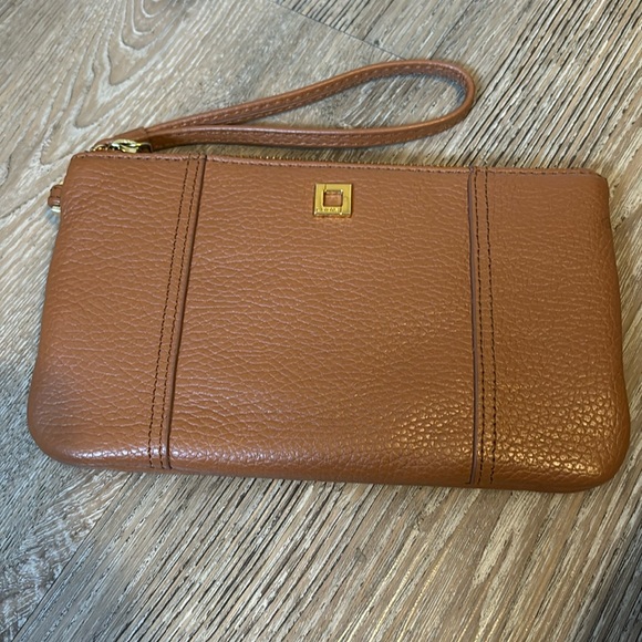 Lodis brown leather wristlet purse/wallet with removable strap. - Picture 1 of 12